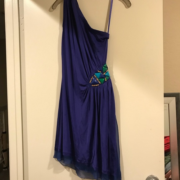 Ruched Surplice Asymmetrical Mini Dress- Royal Blue